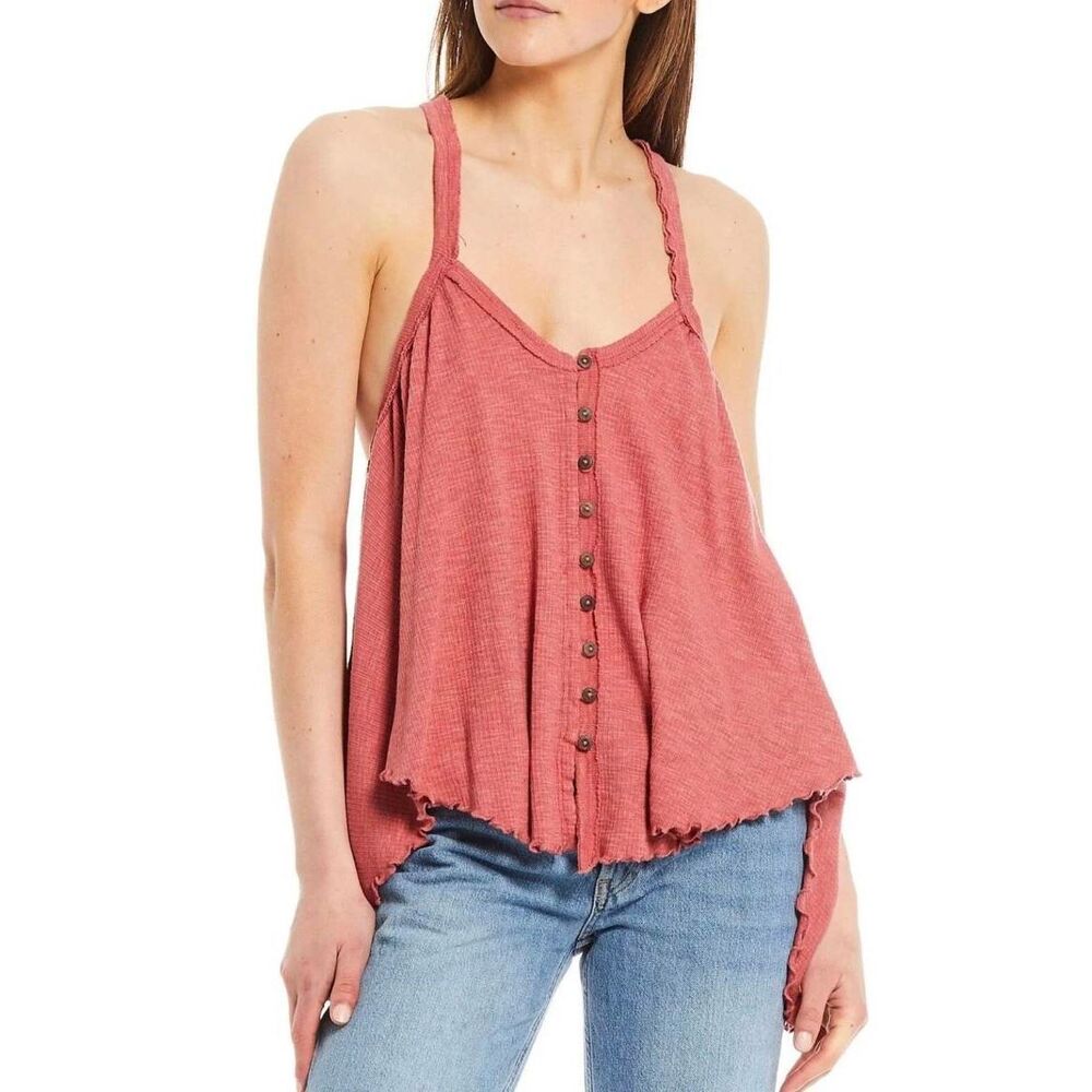 Free People Rosette Button Front Dream Weaver Tank Top Small New Pink Feminine
